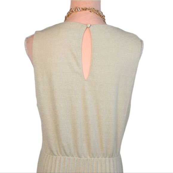 Mango Heathered Cream Color Pleated Sleeveless Midi Dress LARGE - Picture 14 of 17